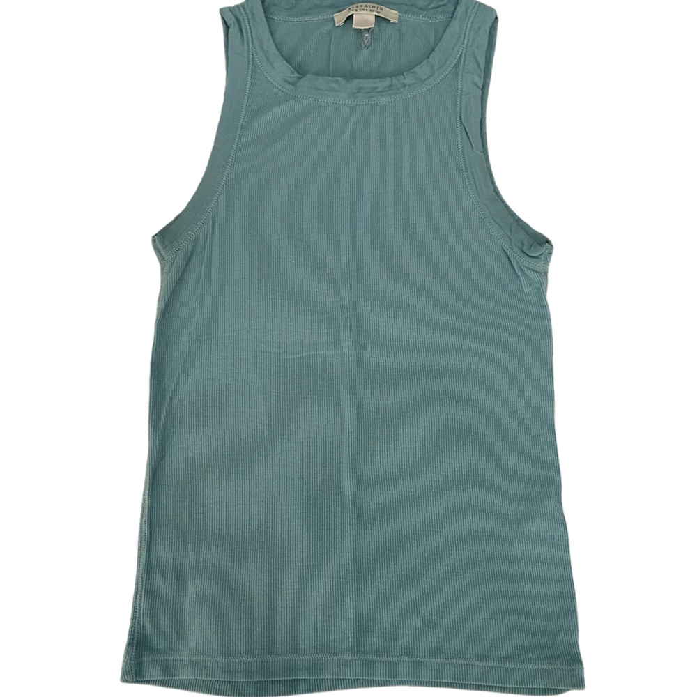 ALL SAINTS BLUE HIGH NECK RIBBED TANK SIZE 4
